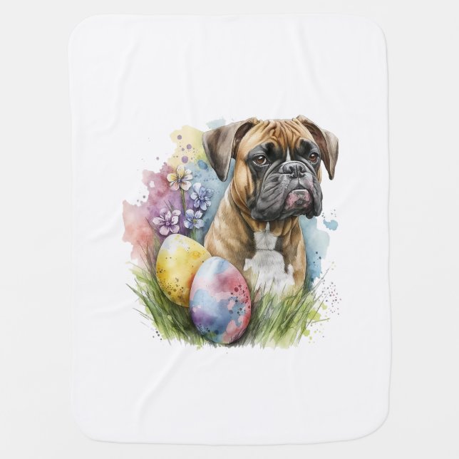 Cheerful Boxer Dog Easter Egg, Happy Easter Boxer Baby Blanket (Front)