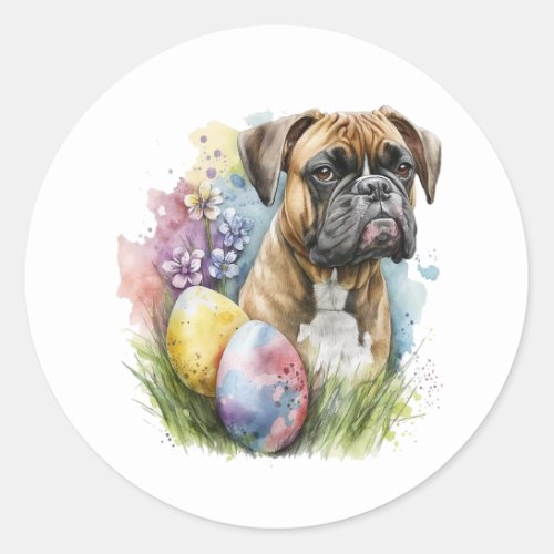 Cheerful Boxer Dog Easter Egg Happy Easter Boxer Classic Round Sticker