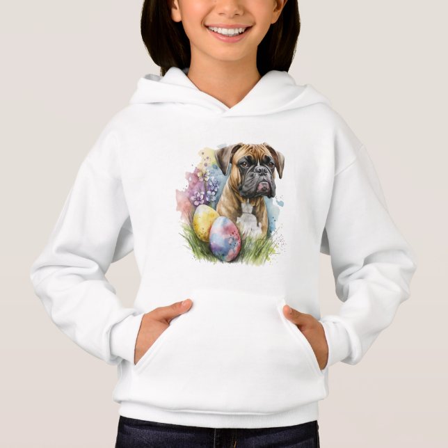 Cheerful Boxer Dog Easter Egg, Happy Easter Boxer Hoodie (Front)