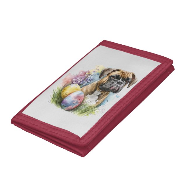 Cheerful Boxer Dog Easter Egg, Happy Easter Boxer Trifold Wallet (Bottom)