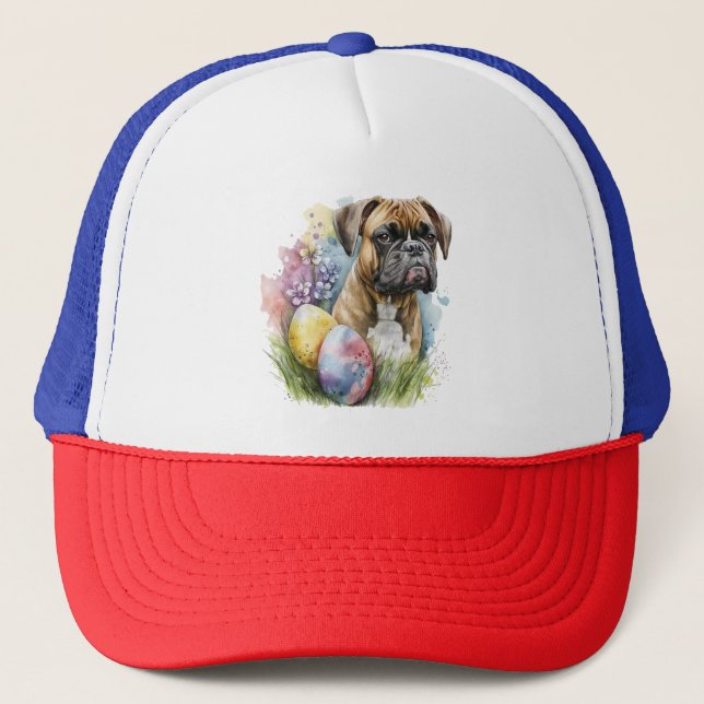 Cheerful Boxer Dog Easter Egg, Happy Easter Boxer Trucker Hat (Front)