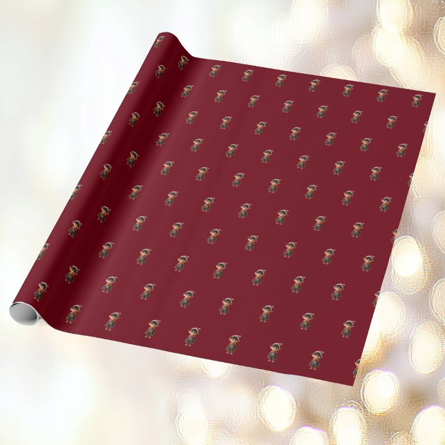 Cheerful Boy Christmas Elf Wrapping Paper (Creator Uploaded)