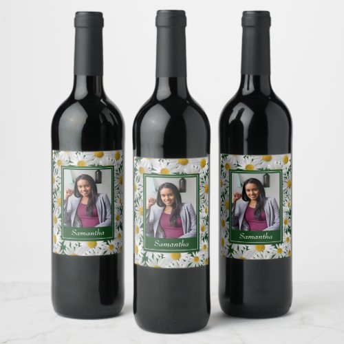 Cheerful Bright Daisy Custom Photo  Wine Label