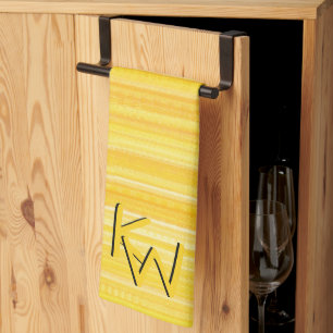 Cheerful Bright Yellow Stripes Crazy Fun Initials Kitchen Towel