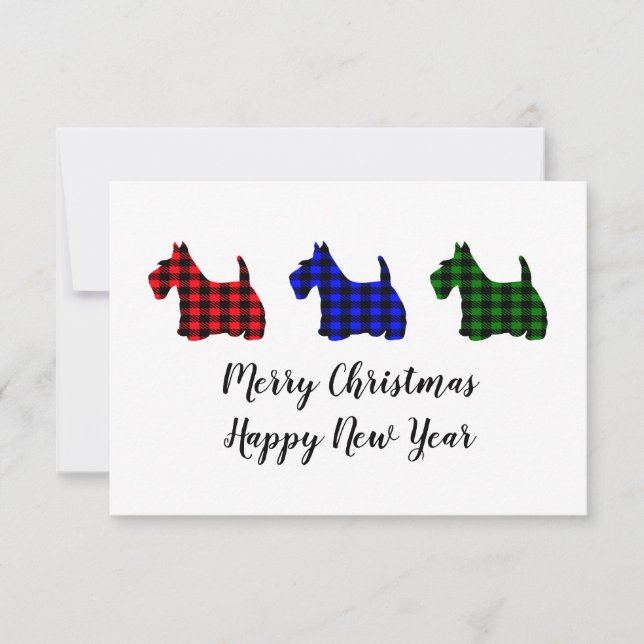 Cheerful Buffalo Plaid Christmas Scotties (Front)
