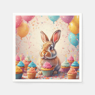 🐰 Cheerful Bunny Birthday Cupcake Joy 🎉 Napkins