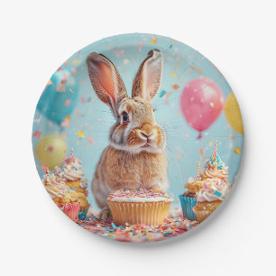 Cheerful Bunny Celebrating with Cupcakes Paper Plates