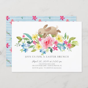 Cheerful Bunny Floral Easter Brunch Invitation