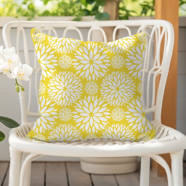 Cheerful Buttercup Yellow Floral Pattern Outdoor Pillow (Creator Uploaded)