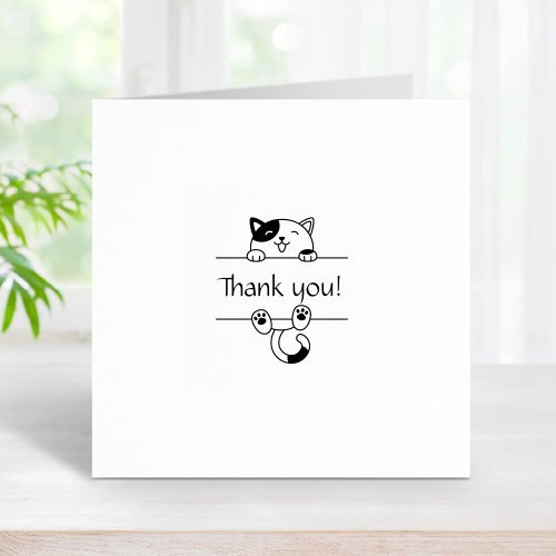 Cheerful Calico Cat Peeking Thank You 1x1 Rubber Stamp