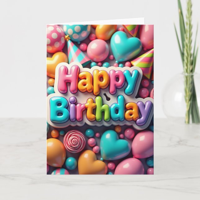 Cheerful Candy Birthday Card (Front)