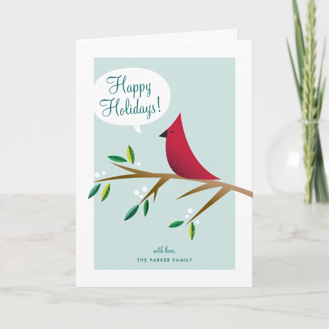 Cheerful Cardinal Folded Holiday Card (Front)