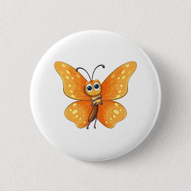 Cheerful Cartoon Butterfly  Button (Front)