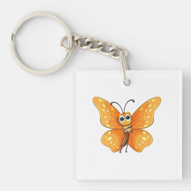Cheerful Cartoon Butterfly  Keychain (Front)