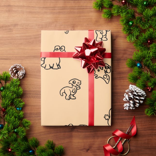 Cheerful Cartoon Dinos on Soft Peach Wrapping Paper (Holiday Gift)