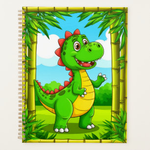 🦖 Cheerful Cartoon Dinosaur Bamboo Kids Study Planner