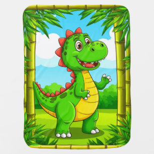 Cheerful Cartoon Dinosaur in Bamboo Frame Baby Blanket