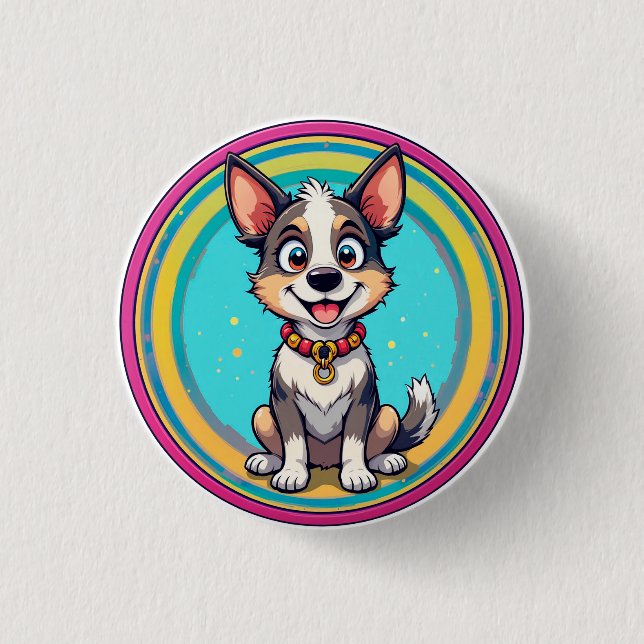 Cheerful Cartoon Dog Button (Front)