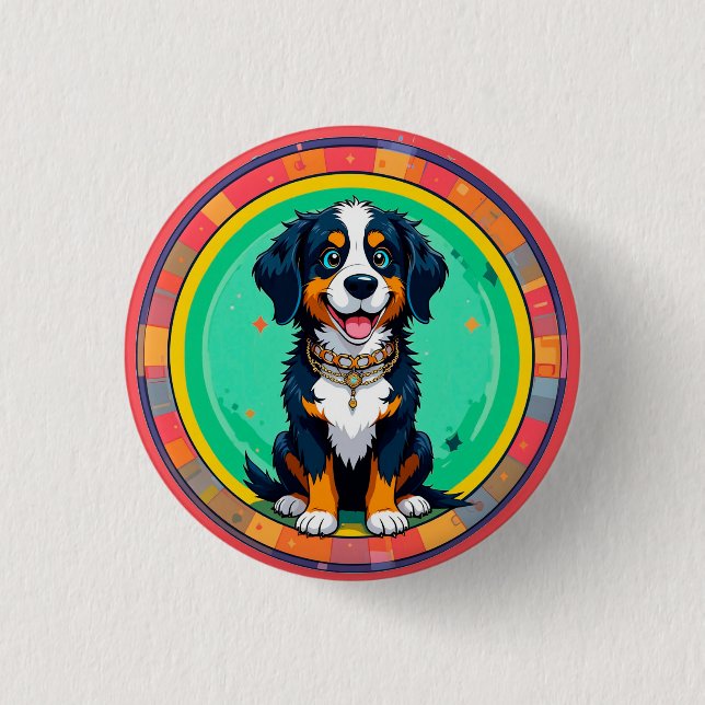 Cheerful Cartoon Dog Button (Front)