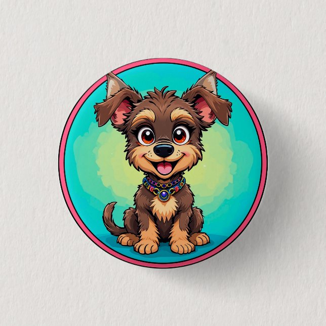 Cheerful Cartoon Dog Button (Front)