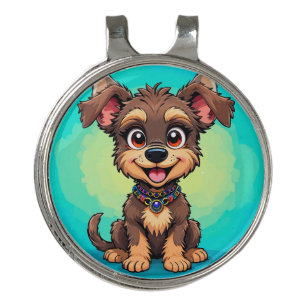 Cheerful Cartoon Dog Golf Hat Clip