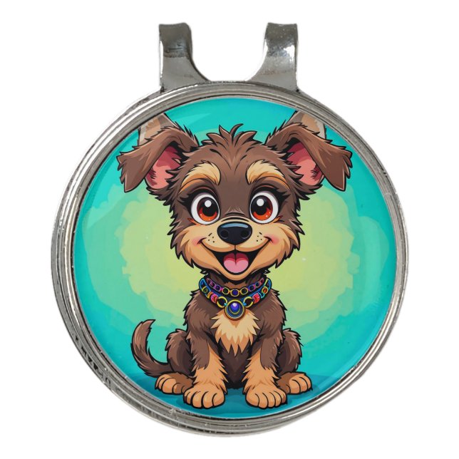 Cheerful Cartoon Dog Golf Hat Clip (Front)