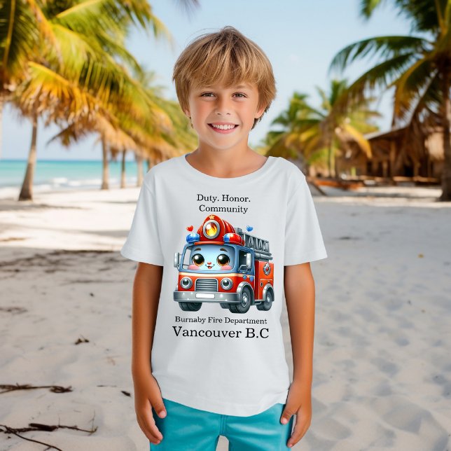 Cheerful cartoon firefighter truck on a bright day T-Shirt (Creator Uploaded)