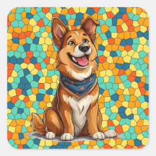 Cheerful cartoon-style dog Kids Animal Decor Square Sticker