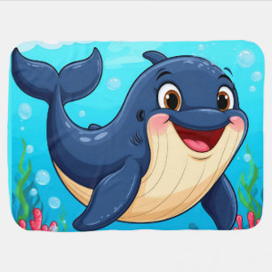 Cheerful Cartoon Whale Swimming Baby Blanket