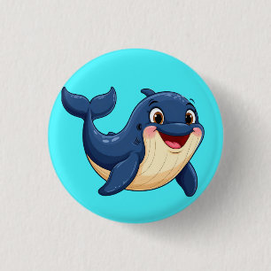 Cheerful Cartoon Whale Swimming Button