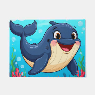 Cheerful Cartoon Whale Swimming Doormat