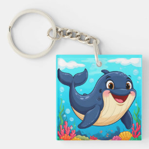 Cheerful Cartoon Whale Swimming Keychain