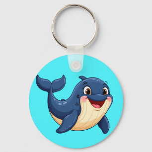 Cheerful Cartoon Whale Swimming Keychain