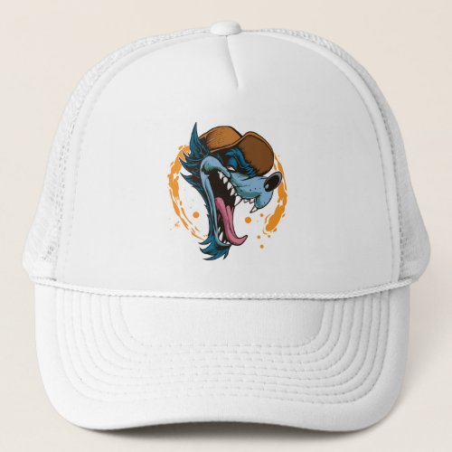 Cheerful Cartoon Wolf Trucker Hat