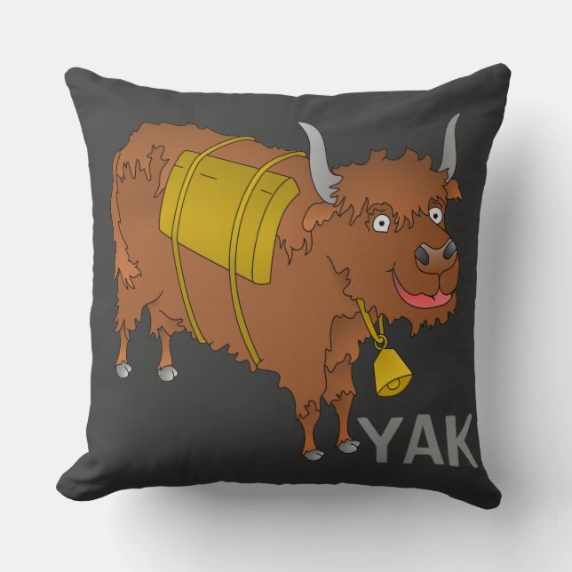 Cheerful cartoon yak throw pillow (Front)