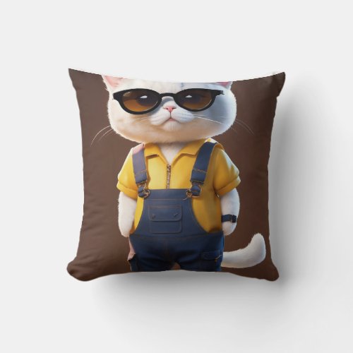 Cheerful Cat Collection Pixar_Style Sticker Pillo Throw Pillow