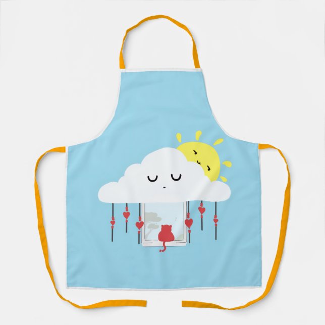 Cheerful Cat & Sunny Cloud Apron (Front)