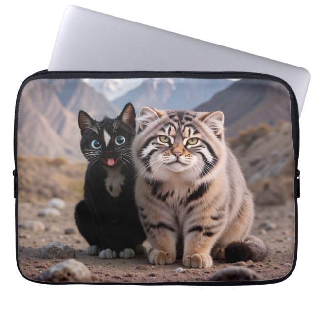 Cheerful Cat vs. Grumpy Cat – Humor Laptop Sleeve (Front)