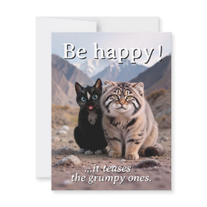 Cheerful Cat vs. Grumpy Cat – Humor Postcard