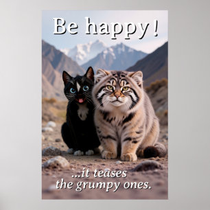 Cheerful Cat vs. Grumpy Cat – Humor Poster