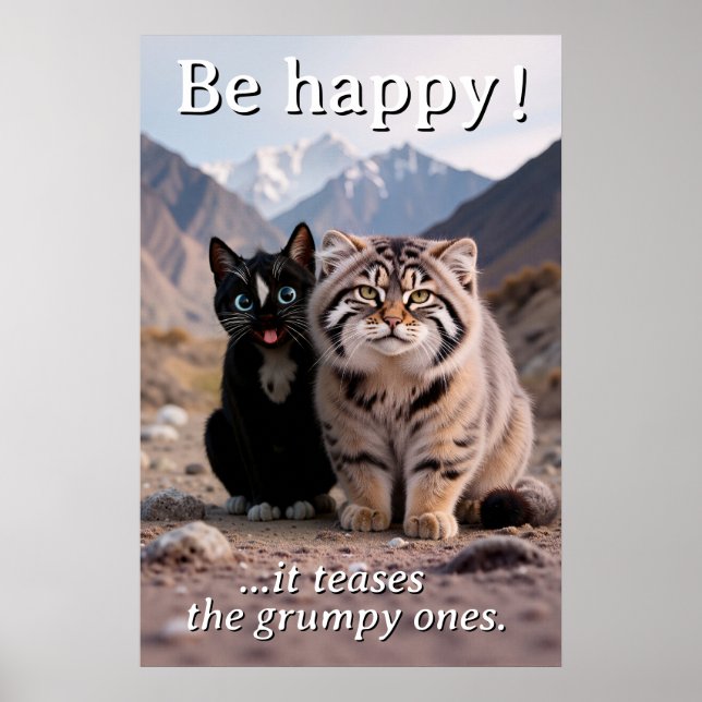 Cheerful Cat vs. Grumpy Cat – Humor Poster (Front)
