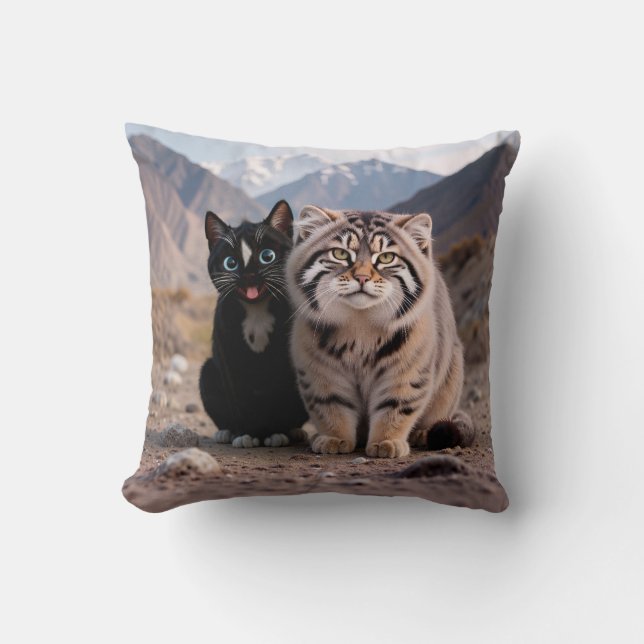 Cheerful Cat vs. Grumpy Cat – Humor Throw Pillow (Front)