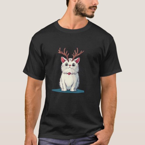 Cheerful Cat with Antlers for a Festive Touch T-Shirt