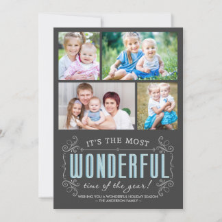 Cheerful Chalkboard Holiday 4-Photos Flat Card