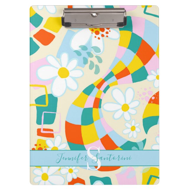 Cheerful Checks Abstract Monogrammed Clipboard (Front)