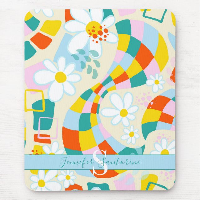 Cheerful Checks Abstract Monogrammed Mousepad (Front)