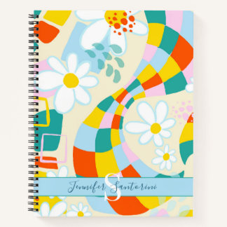 Cheerful Checks Modern Monogrammed Spiral Notebook
