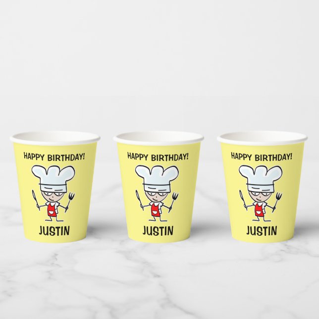 Cheerful chef cartoon kid's cooking Birthday party Paper Cups (Multi)