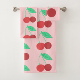 Cheerful Cherries Fruity Pink Bath Towel Set