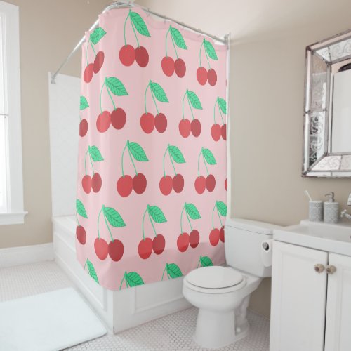 Cheerful Cherries Fruity Pink Shower Curtain